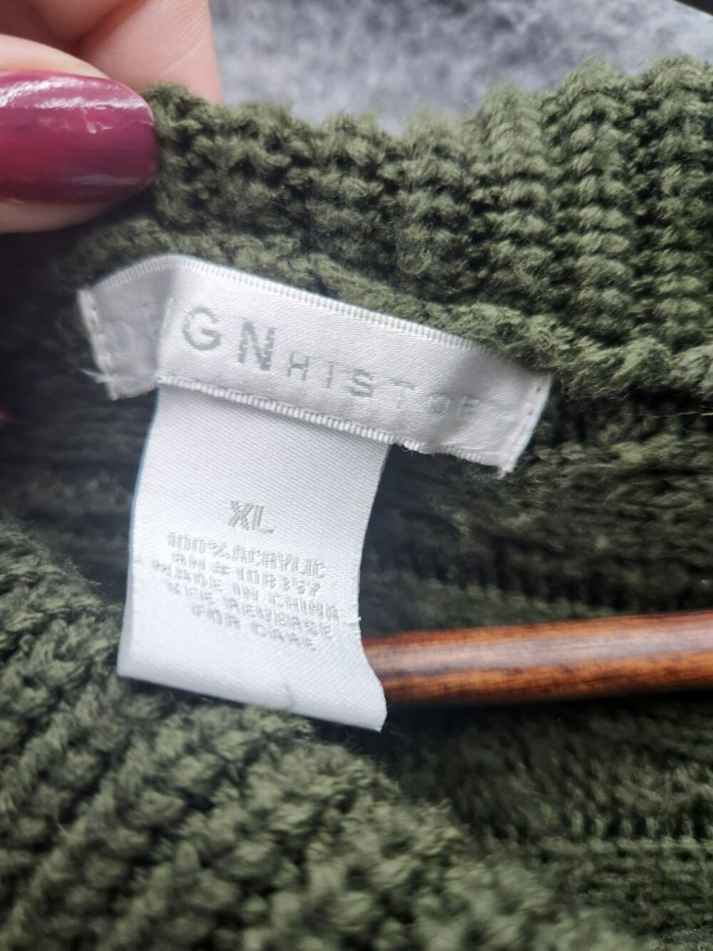 Cable Knit Green Poncho Sweater With High Button Collar Design History Womens XL - Picture 3 of 6